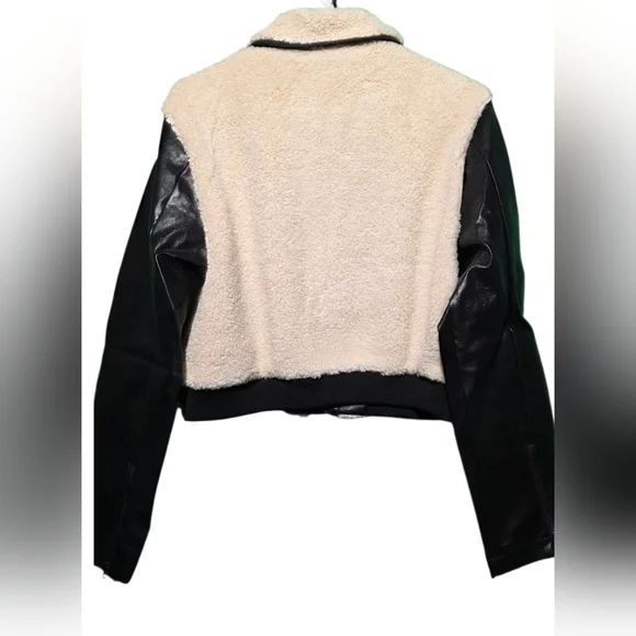 Blue Blush Black and Cream Teddy Jacket Faux Leather S, M, and Large - Picture 3 of 6
